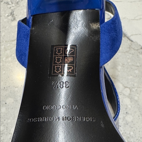Sigerson Morrison Glossy Blue Heels Sz 38.5EU Kitten Heel - Picture 6 of 6